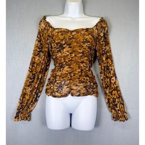 Whimsygoth Floral Ruched Mesh SquareNeck LongSleeve 70's Fairycore Milkmaid Top